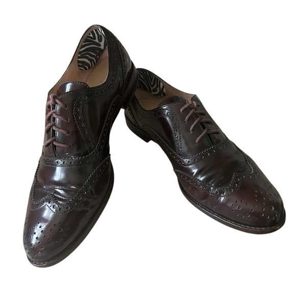 KATE SPADE PELLA BROGUE BROWN PATENT OXFORD SHOES SIZE 10 - Picture 1 of 14